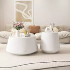 Round-Shaped Leather Coffee Table with Sintered Stone Top and Microfiber Leather Wrap