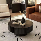 Round Coffee Table with Handcrafted Olive-Shaped Relief and Sturdy Pedestal Base