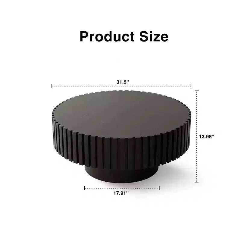 Round Coffee Table with Handcrafted Olive-Shaped Relief and Sturdy Pedestal Base