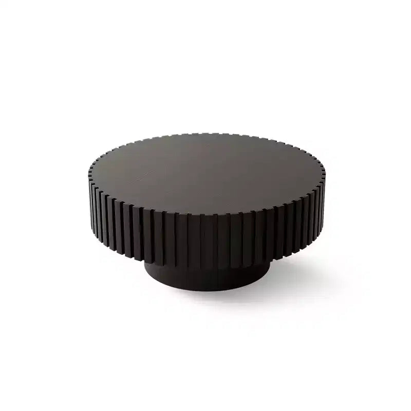 Round Coffee Table with Handcrafted Olive-Shaped Relief and Sturdy Pedestal Base