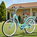 NAYSAYE 24 Inch 7 Speed Cruiser Bike for Women Complete Cruiser Bicycle with Dual V-Brake Adjustable Seat Steel Frame for Women Men Commuting Leisure