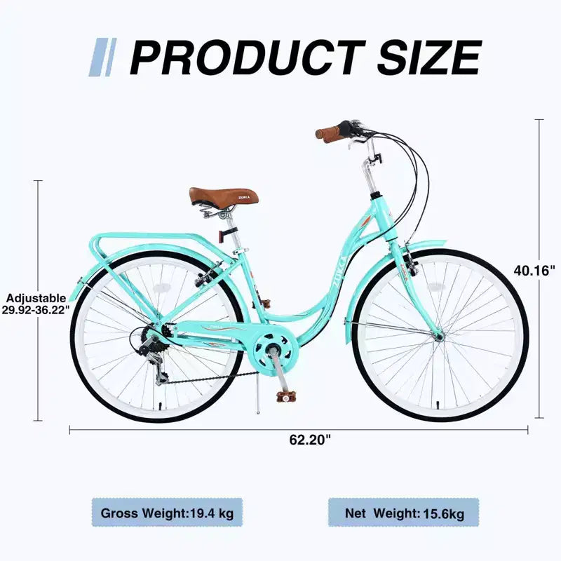 NAYSAYE 24 Inch 7 Speed Cruiser Bike for Women Complete Cruiser Bicycle with Dual V-Brake Adjustable Seat Steel Frame for Women Men Commuting Leisure