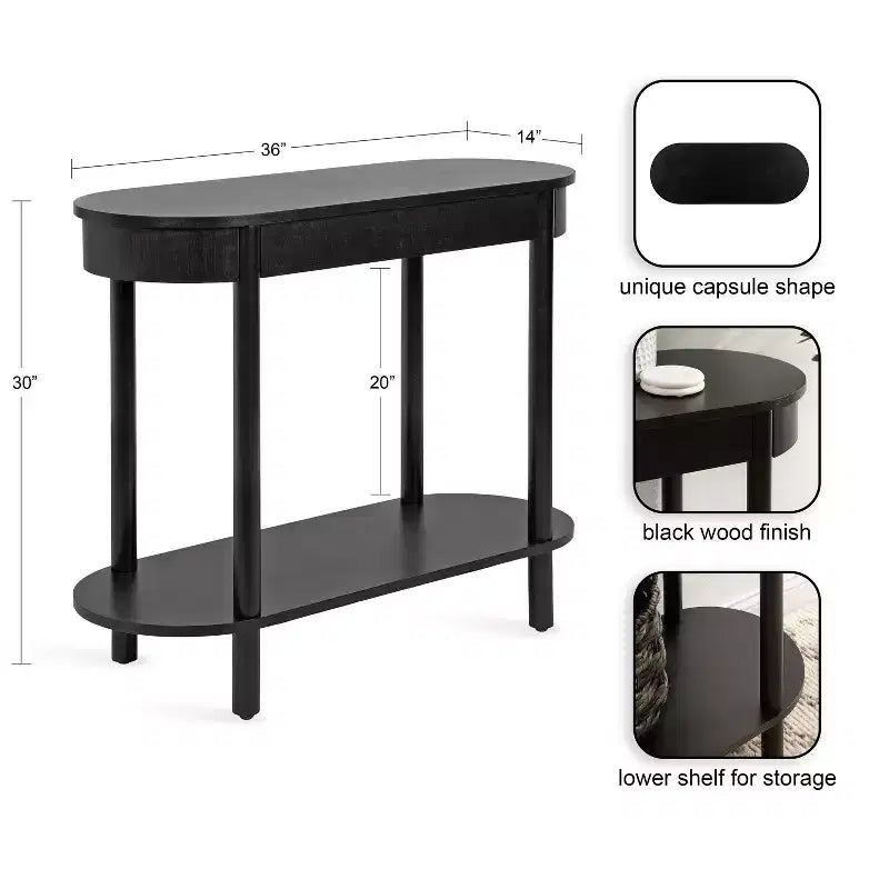 Kate and Laurel Koji Capsule Console Table, 36x14x30, Black