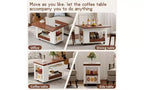 JVNOXK 27.6-inch Modern Multifunctional Coffee Table, Multi-Tier Storage Side Table with Foldable Top and Smooth Casters, White and Walnut