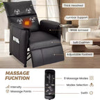 Sofa bed with massage and heating functions, suitable for living room or office - Adjustable PU leather single recliner - Home theater seat