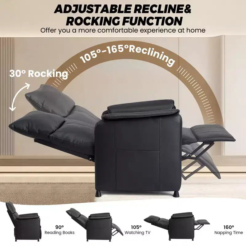 Sofa bed with massage and heating functions, suitable for living room or office - Adjustable PU leather single recliner - Home theater seat