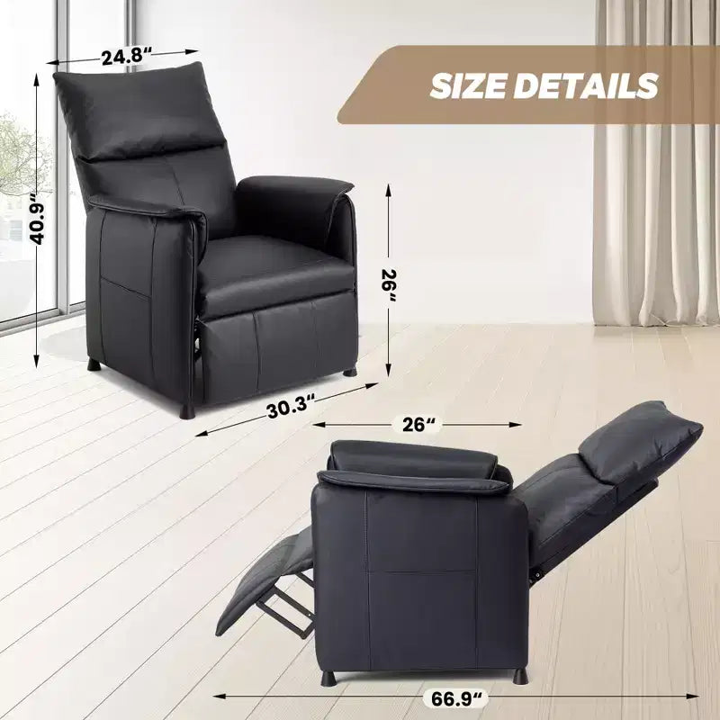 Sofa bed with massage and heating functions, suitable for living room or office - Adjustable PU leather single recliner - Home theater seat