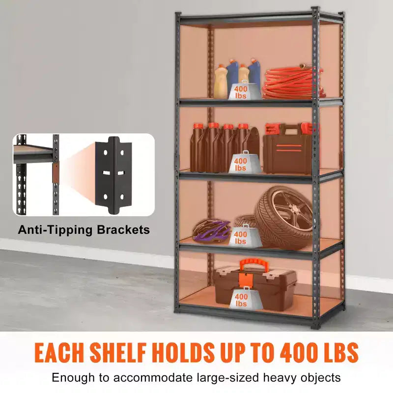 VEVOR Storage Shelving Unit, 5-Tier Adjustable, 2000 lbs Capacity, Heavy Duty Garage Shelves Metal Organizer Utility Rack, Black, 35L x 18W x 71H