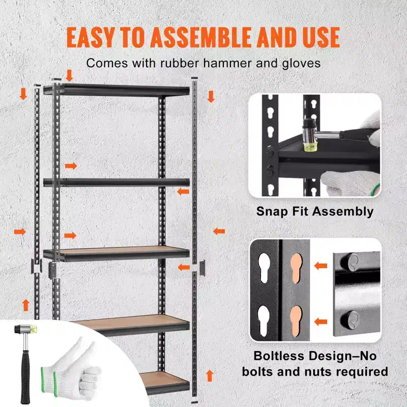 VEVOR Storage Shelving Unit, 5-Tier Adjustable, 2000 lbs Capacity, Heavy Duty Garage Shelves Metal Organizer Utility Rack, Black, 35L x 18W x 71H