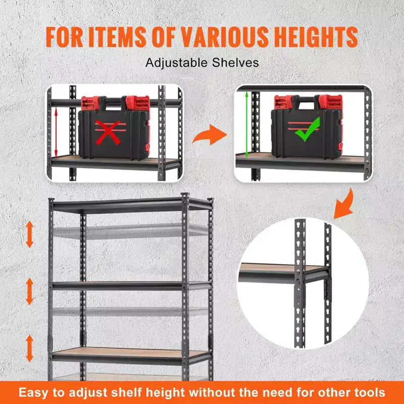VEVOR Storage Shelving Unit, 5-Tier Adjustable, 2000 lbs Capacity, Heavy Duty Garage Shelves Metal Organizer Utility Rack, Black, 35L x 18W x 71H