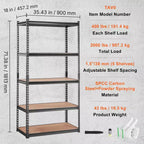 VEVOR Storage Shelving Unit, 5-Tier Adjustable, 2000 lbs Capacity, Heavy Duty Garage Shelves Metal Organizer Utility Rack, Black, 35L x 18W x 71H