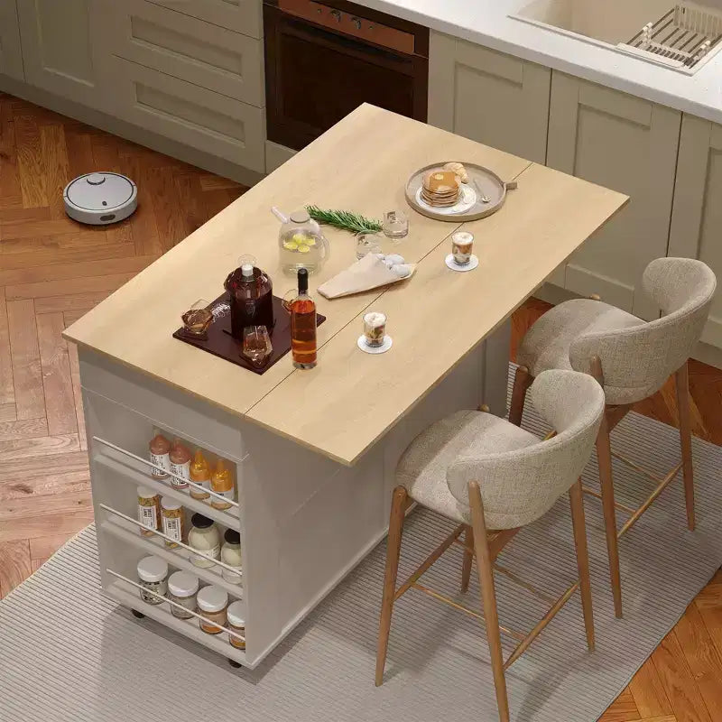 COZONY Rolling Kitchen Island Cart with Drop Leaf, Kitchen Storage Cabinet on Wheels with Drawers, Spice Rack & Towel Bar
