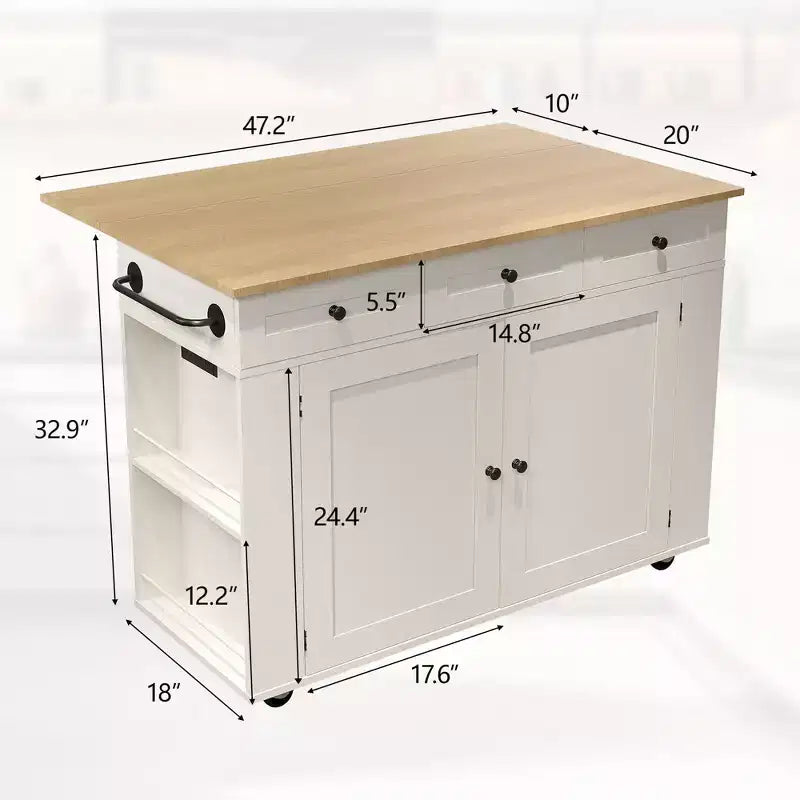 COZONY Rolling Kitchen Island Cart with Drop Leaf, Kitchen Storage Cabinet on Wheels with Drawers, Spice Rack & Towel Bar