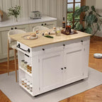 COZONY Rolling Kitchen Island Cart with Drop Leaf, Kitchen Storage Cabinet on Wheels with Drawers, Spice Rack & Towel Bar