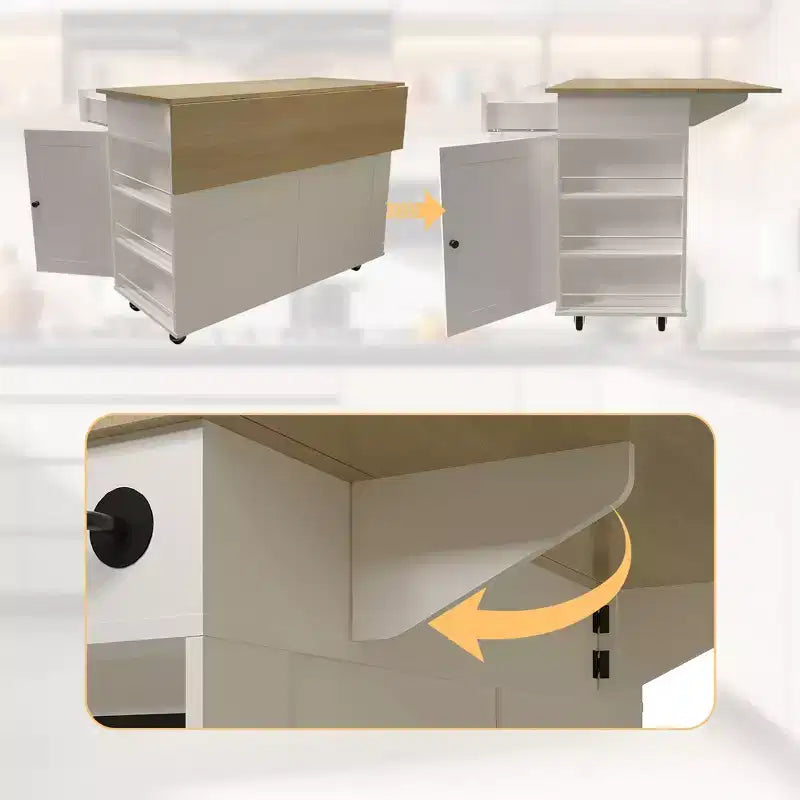 COZONY Rolling Kitchen Island Cart with Drop Leaf, Kitchen Storage Cabinet on Wheels with Drawers, Spice Rack & Towel Bar
