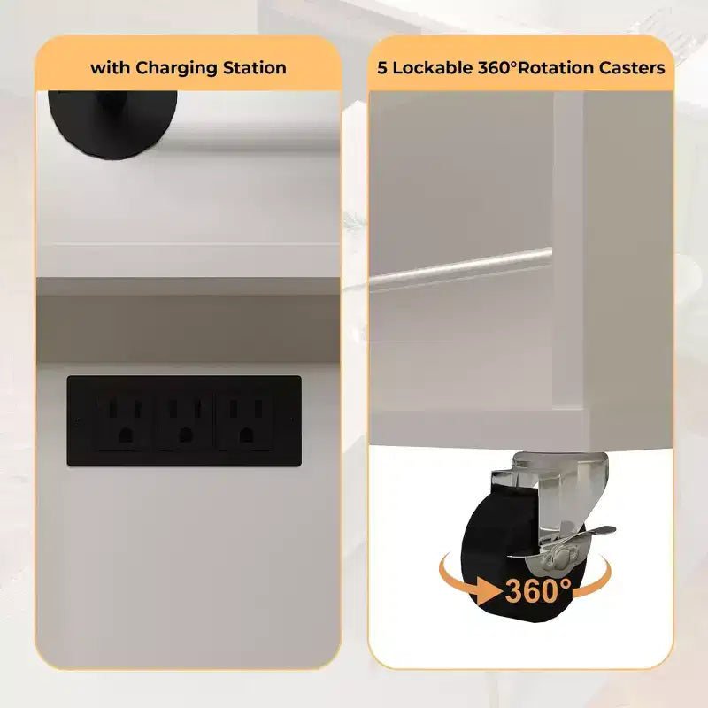 COZONY Rolling Kitchen Island Cart with Drop Leaf, Kitchen Storage Cabinet on Wheels with Drawers, Spice Rack & Towel Bar