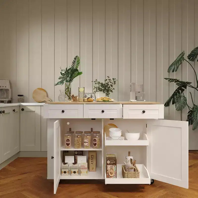 COZONY Rolling Kitchen Island Cart with Drop Leaf, Kitchen Storage Cabinet on Wheels with Drawers, Spice Rack & Towel Bar