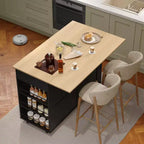 COZONY Rolling Kitchen Island Cart with Drop Leaf, Kitchen Storage Cabinet on Wheels with Drawers, Spice Rack & Towel Bar