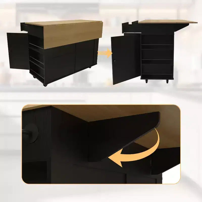 COZONY Rolling Kitchen Island Cart with Drop Leaf, Kitchen Storage Cabinet on Wheels with Drawers, Spice Rack & Towel Bar