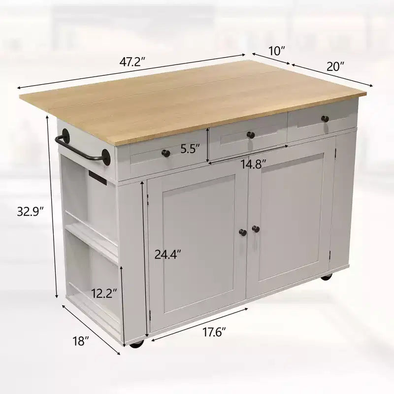 COZONY Rolling Kitchen Island Cart with Drop Leaf, Kitchen Storage Cabinet on Wheels with Drawers, Spice Rack & Towel Bar