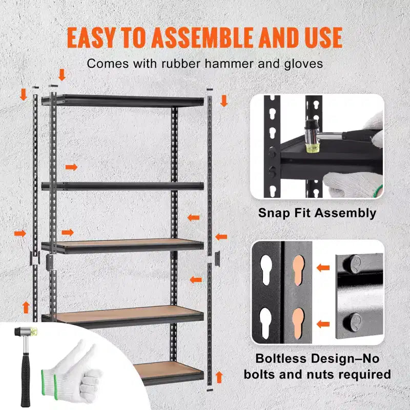 VEVOR Storage Shelving Unit, 5-Tier Adjustable, 2000 lbs Capacity, Heavy Duty Garage Shelves Metal Organizer Utility Rack, Black, 18D x 48W x 72H
