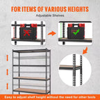 VEVOR Storage Shelving Unit, 5-Tier Adjustable, 2000 lbs Capacity, Heavy Duty Garage Shelves Metal Organizer Utility Rack, Black, 18D x 48W x 72H