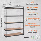 VEVOR Storage Shelving Unit, 5-Tier Adjustable, 2000 lbs Capacity, Heavy Duty Garage Shelves Metal Organizer Utility Rack, Black, 18D x 48W x 72H