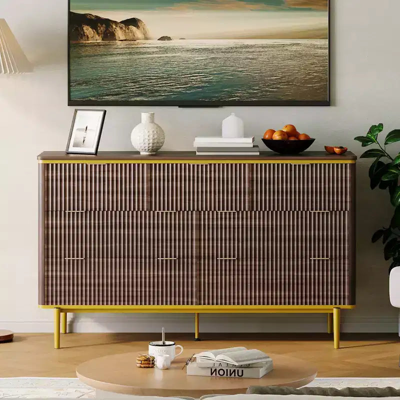 COZONY 54 Wide Fluted 7 Drawer Dresser, Modern Wood Storage Cabinet with Curved Design & Metal Handles for Bedroom Living Room