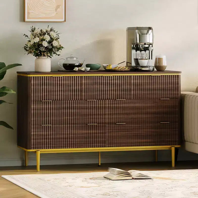 COZONY 54 Wide Fluted 7 Drawer Dresser, Modern Wood Storage Cabinet with Curved Design & Metal Handles for Bedroom Living Room