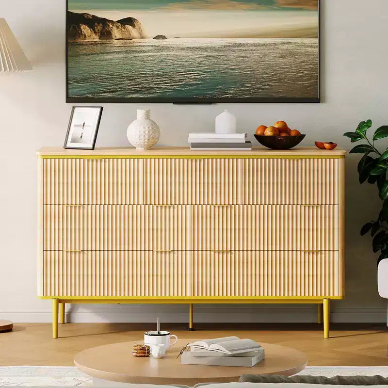 COZONY 54 Wide Fluted 7 Drawer Dresser, Modern Wood Storage Cabinet with Curved Design & Metal Handles for Bedroom Living Room