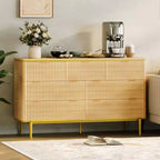 COZONY 54 Wide Fluted 7 Drawer Dresser, Modern Wood Storage Cabinet with Curved Design & Metal Handles for Bedroom Living Room