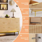 COZONY 54 Wide Fluted 7 Drawer Dresser, Modern Wood Storage Cabinet with Curved Design & Metal Handles for Bedroom Living Room
