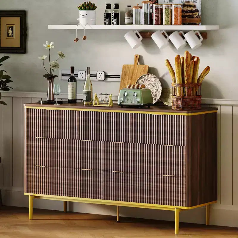 COZONY 54 Wide Fluted 7 Drawer Dresser, Modern Wood Storage Cabinet with Curved Design & Metal Handles for Bedroom Living Room