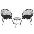 3-Piece Outdoor Rattan Bistro Set with 2 Cushioned Chairs & Tempered Glass Table, Weather-Resistant PE Wicker Patio Furniture for Porch, Garden