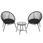3-Piece Outdoor Rattan Bistro Set with 2 Cushioned Chairs & Tempered Glass Table, Weather-Resistant PE Wicker Patio Furniture for Porch, Garden