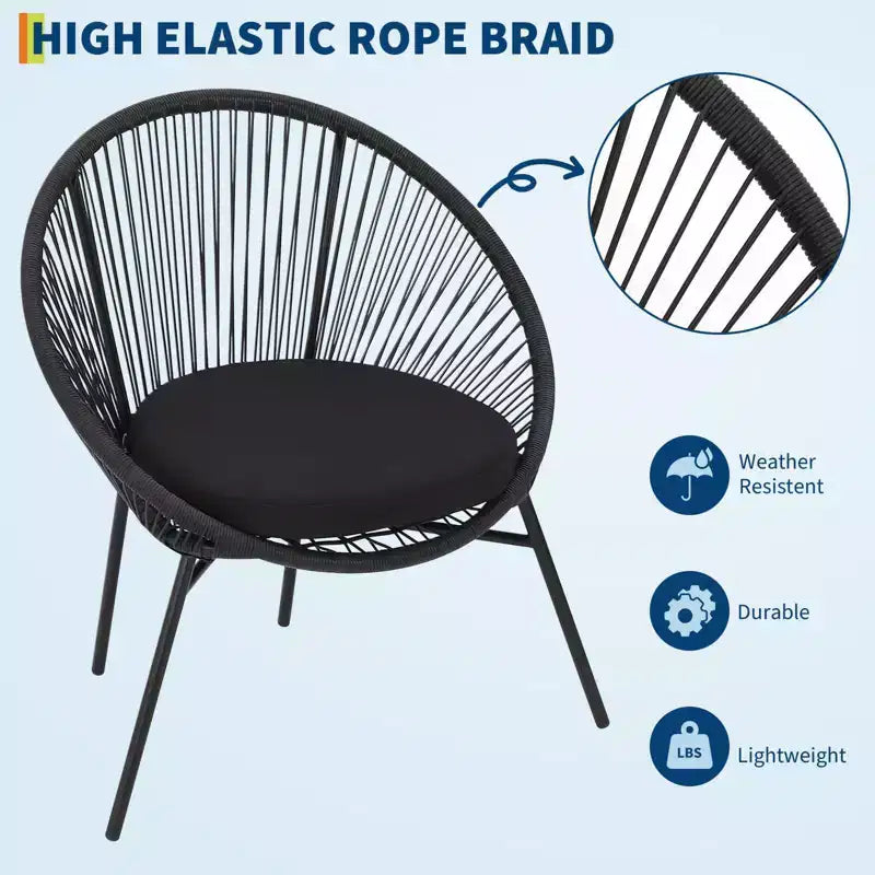 3-Piece Outdoor Rattan Bistro Set with 2 Cushioned Chairs & Tempered Glass Table, Weather-Resistant PE Wicker Patio Furniture for Porch, Garden