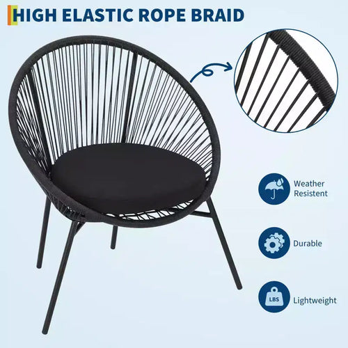 3-Piece Outdoor Rattan Bistro Set with 2 Cushioned Chairs & Tempered Glass Table, Weather-Resistant PE Wicker Patio Furniture for Porch, Garden