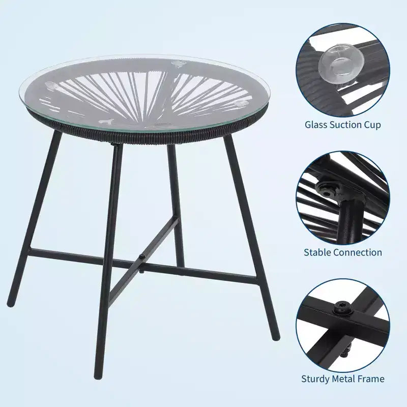 3-Piece Outdoor Rattan Bistro Set with 2 Cushioned Chairs & Tempered Glass Table, Weather-Resistant PE Wicker Patio Furniture for Porch, Garden