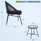 3-Piece Outdoor Rattan Bistro Set with 2 Cushioned Chairs & Tempered Glass Table, Weather-Resistant PE Wicker Patio Furniture for Porch, Garden