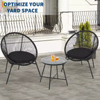 3-Piece Outdoor Rattan Bistro Set with 2 Cushioned Chairs & Tempered Glass Table, Weather-Resistant PE Wicker Patio Furniture for Porch, Garden
