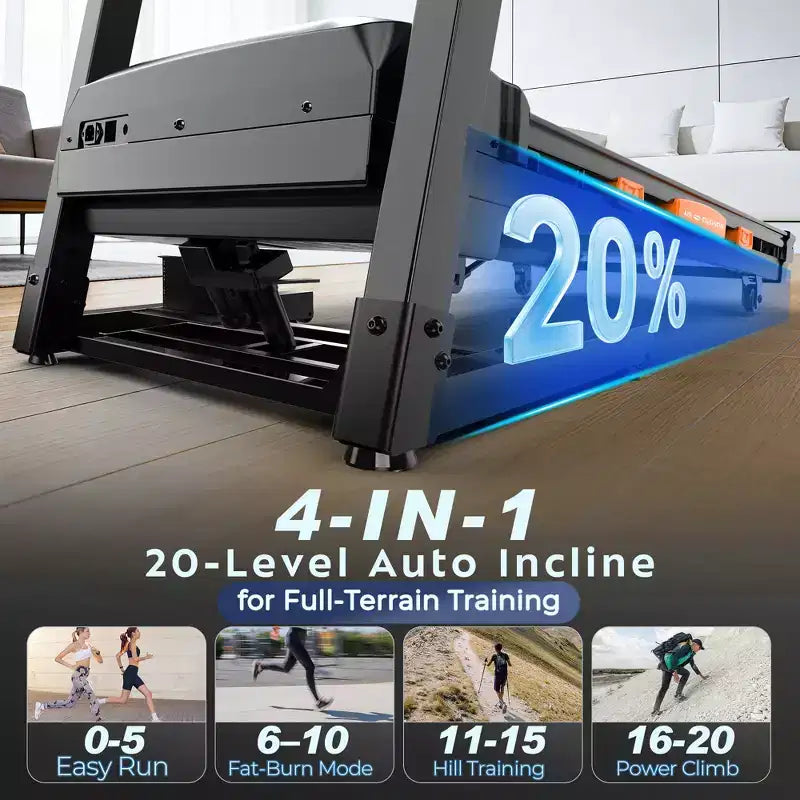 5HP Treadmill on Sale  Treadmill with 20% Incline, Foldable Treadmills for Home Small, Bluetooth Speakers, App Control, Pulse Handles, 400LB Capacity