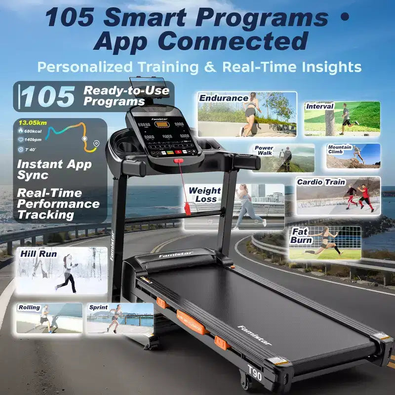 5HP Treadmill on Sale  Treadmill with 20% Incline, Foldable Treadmills for Home Small, Bluetooth Speakers, App Control, Pulse Handles, 400LB Capacity