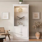 78.75'' Tall Bookcase, Display Cabinet with 5-Color Adjustable LED Ceiling Light & Tempered Glass Shelves, Retro Style - ModernLuxe