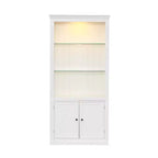 78.75'' Tall Bookcase, Display Cabinet with 5-Color Adjustable LED Ceiling Light & Tempered Glass Shelves, Retro Style - ModernLuxe