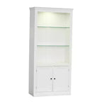 78.75'' Tall Bookcase, Display Cabinet with 5-Color Adjustable LED Ceiling Light & Tempered Glass Shelves, Retro Style - ModernLuxe