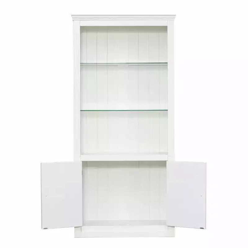 78.75'' Tall Bookcase, Display Cabinet with 5-Color Adjustable LED Ceiling Light & Tempered Glass Shelves, Retro Style - ModernLuxe