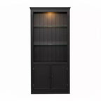 78.75'' Tall Bookcase, Display Cabinet with 5-Color Adjustable LED Ceiling Light & Tempered Glass Shelves, Retro Style - ModernLuxe