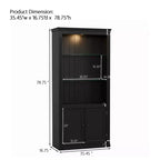 78.75'' Tall Bookcase, Display Cabinet with 5-Color Adjustable LED Ceiling Light & Tempered Glass Shelves, Retro Style - ModernLuxe