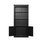 78.75'' Tall Bookcase, Display Cabinet with 5-Color Adjustable LED Ceiling Light & Tempered Glass Shelves, Retro Style - ModernLuxe