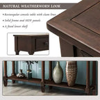 58in Rustic Console Table with Two Drawers and Shelf, Vintage Sofa End Table for Living Room Entryway
